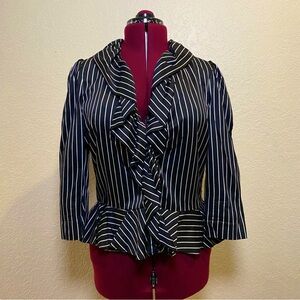 Ralph Lauren | Black & White Striped Blouse with Frilly Collar Detailing 14 🦓